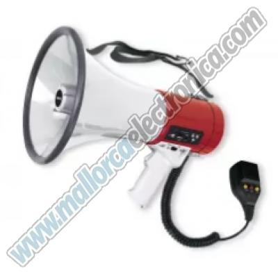 Foto del artículo Megáfono con sirena, reproductor USB/SD/MP3, grabador de 15 segundos, batería de Litio recargable y micrófono de mano.