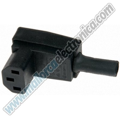 Conector IEC, C13, Hembra, Montaje aéreo, Ángulo recto, 10A, 250 V ac