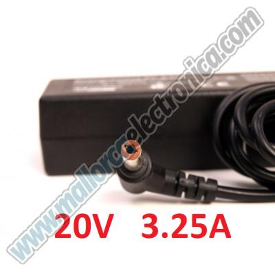 CARGADOR ESPECIFICO Tipo LENOVO PARA NOTEBOOK  TFT  DC-20 V  3,25- A   AC-110/240V