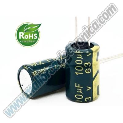 CONDENSADOR ELECTROLITICO    RADIAL  100uf  63v  105º   