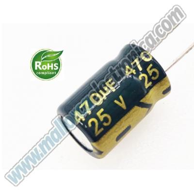 CONDENSADOR    ELECTROLITICO   RADIAL  470uf  25V    105º   