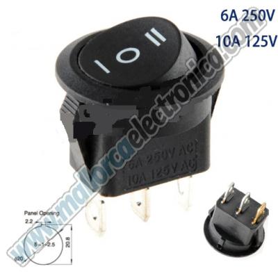 Interruptor ON-OFF-ON CIRCULAR 3p 10A/125V 6A/250V AC 