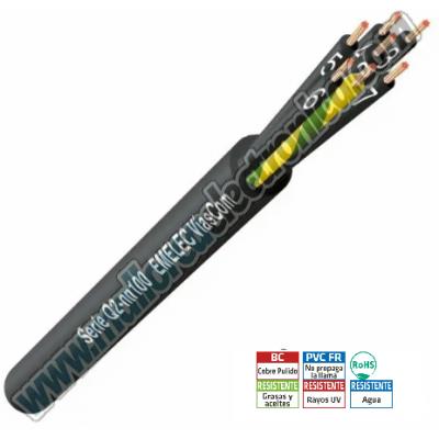 Cable  4 x 1.00mm Cobre Pulido Flexible Clase 5. Negros numerados + tierra.