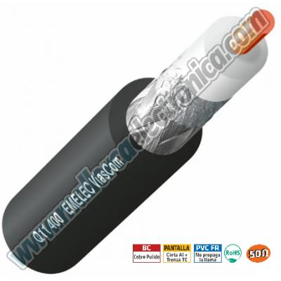 Cable RG-400  coaxial 50 oh 2,74 mm CCA + 7,24 mm FPE. Doble Pantalla Cinta Al + Trenza TC 85% cobertura. Ø Exterior: 10,29 mm.