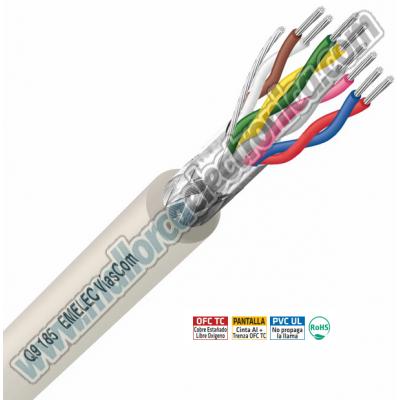 Cables Multipares Apantallados 4 x 2 x  pares conductores 0,22mm² OFC TC.  Pantalla Cinta Poliéster + Trenza OFC TC 80%.  Cubier