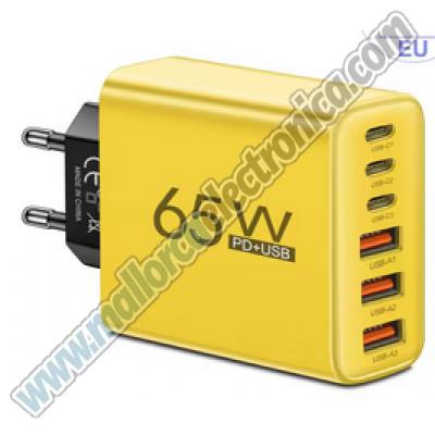 Cargador USB C  múltiples 6 puertos tipo C PD carga rápida 65W