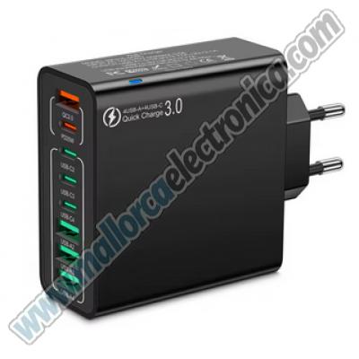 Cargador rápido USB de 8 puertos Total 65W PD tipo C carga rápida 3,0