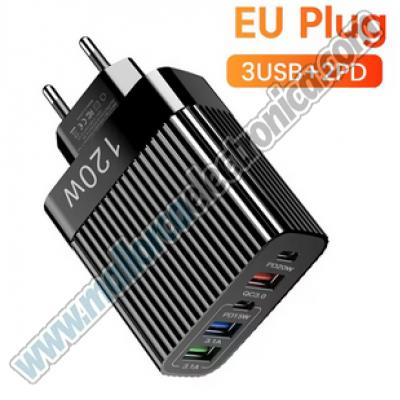 Cargador USB de 5 puertos de 120W, adaptador tipo C de carga rápida