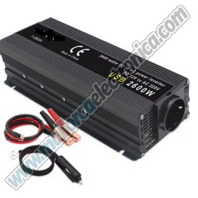 Inversor de Voltaje de Onda Senoidal, Voltímetro DC-12 AC-220/240V 2600W + 2 PUERTOS USB 