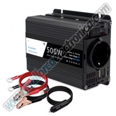 Inversor de Voltaje de Onda Senoidal, Voltímetro DC-12 AC-220/240V 500W + 2 PUERTOS USB 