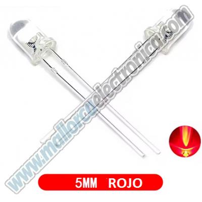 Diodo LED, 5mm Rojo 625nm, 5.000mcd 2V 100mW 20mA