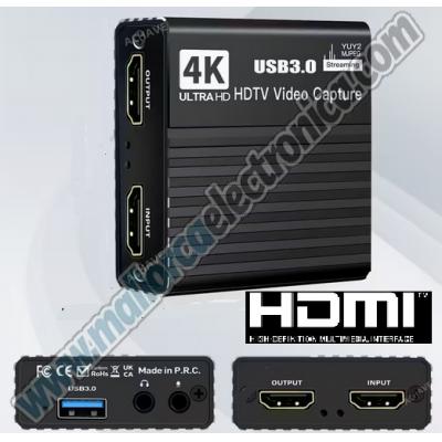 Capturadora HDMI video  4K HDTV con micrófono, 1080P 60Fps Loop-Out para juegos, transmisión en vivo/ videoconferencias.