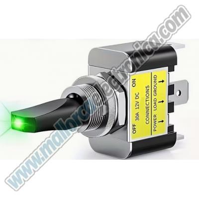 Interruptor de palanca de 2 posiciones con lámpara LED 3 pines 30A/12VDC