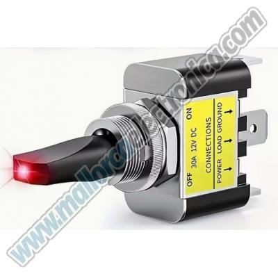 Interruptor de palanca de 2 posiciones con lámpara LED 3 pines 30A/12VDC