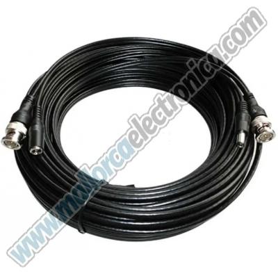 Cable coaxial vídeo y alimentación, RG59 + DC Conexión BNC, 15 metros.
